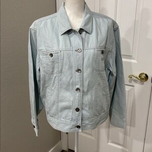 J Jill Denim Trucker Jacket Cotton/ Linen Light Blue Size Large